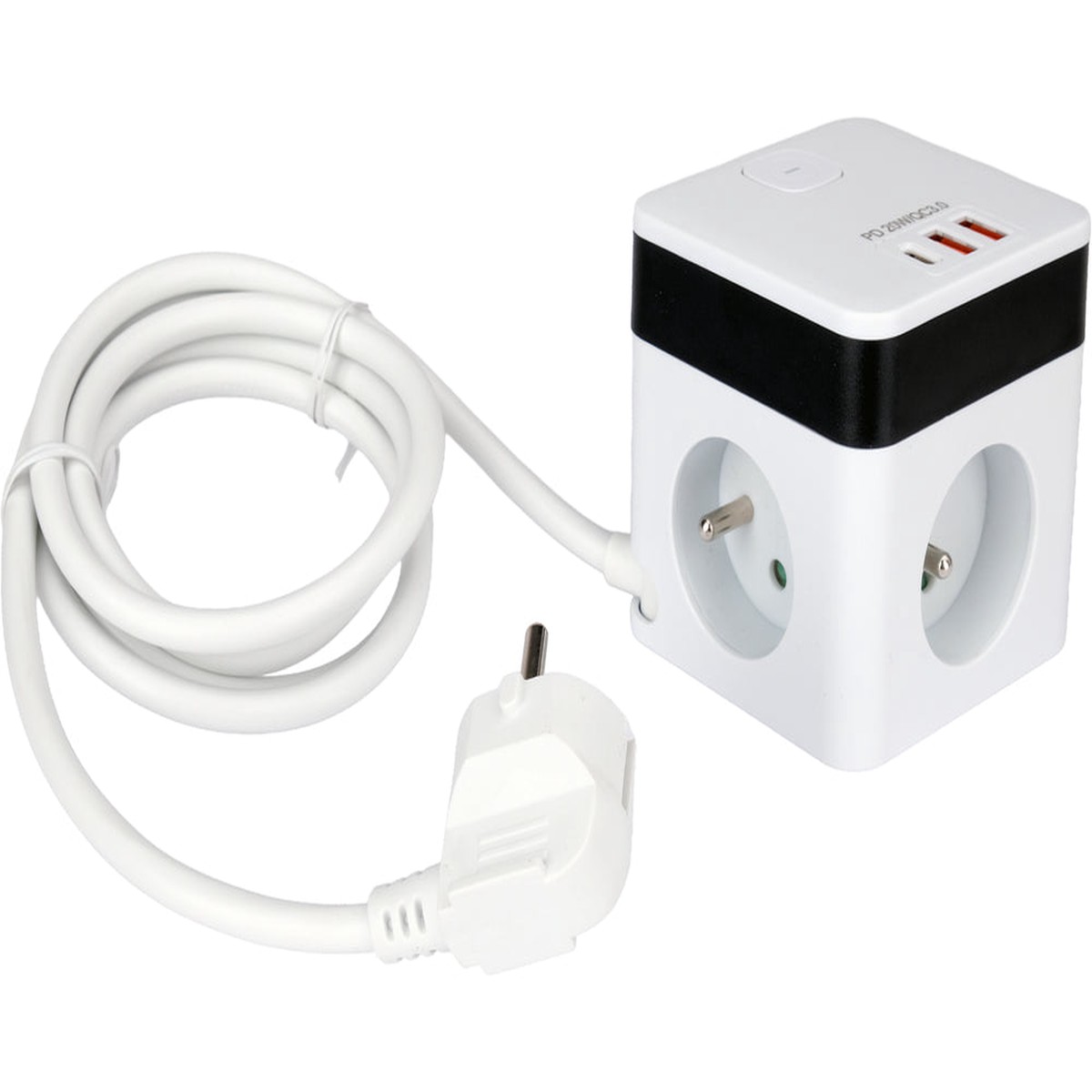 Maitinimo laidas/ilgintuvas su eminimu kubo formos | 5 lizdai + USB | 1,0 mm2 | 1.4 m (72480)