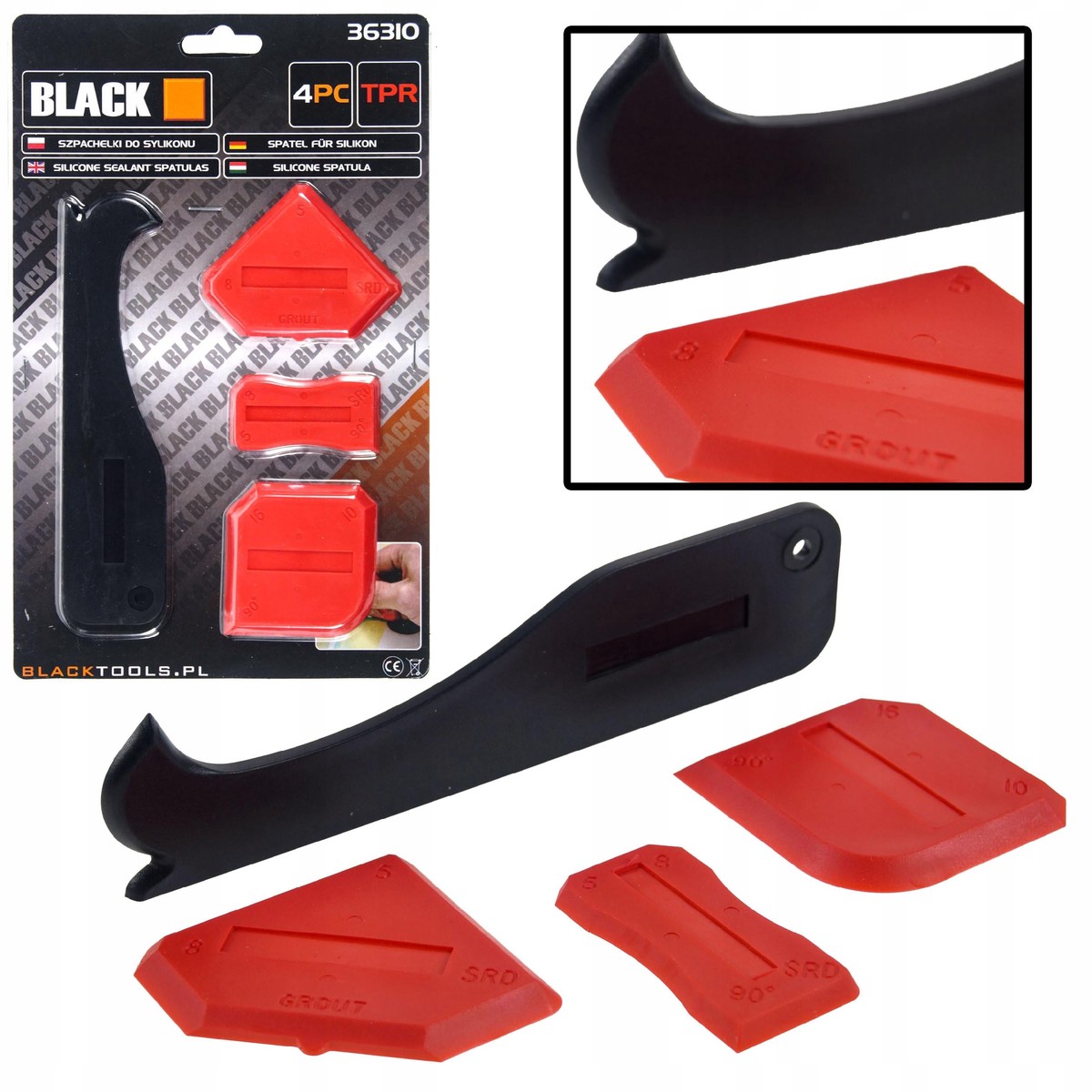 BLACK 4-osaline silikoonhermeetiku viimistlustriistade komplekt punane 36310VER