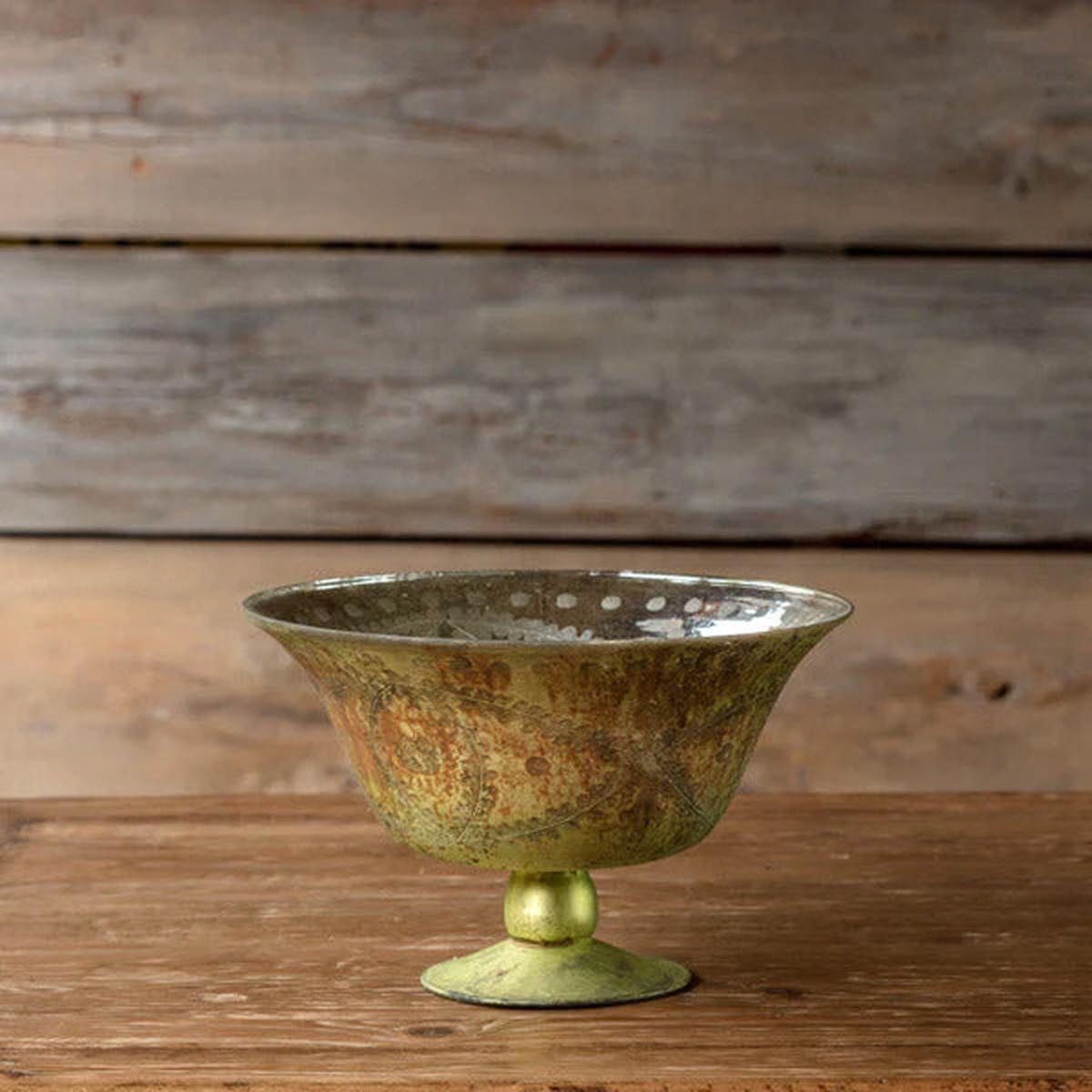 Antiqued Glass Etched Compote – Small