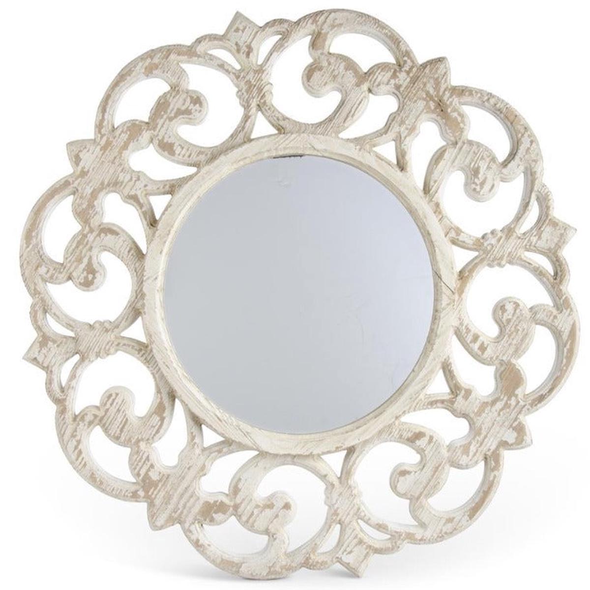 30" Whitewashed Scroll Framed Mirror