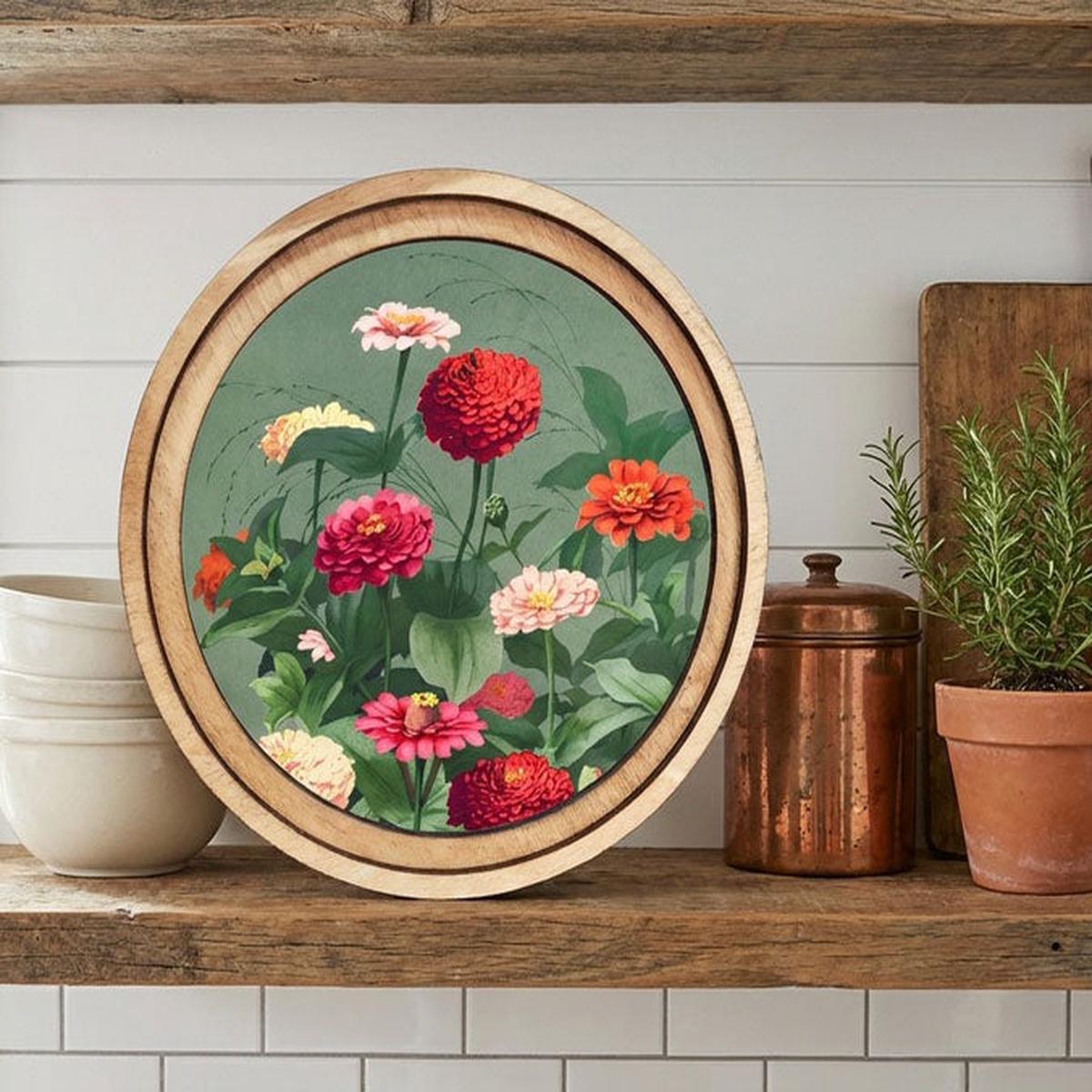 Round ZInnias Wall Decor