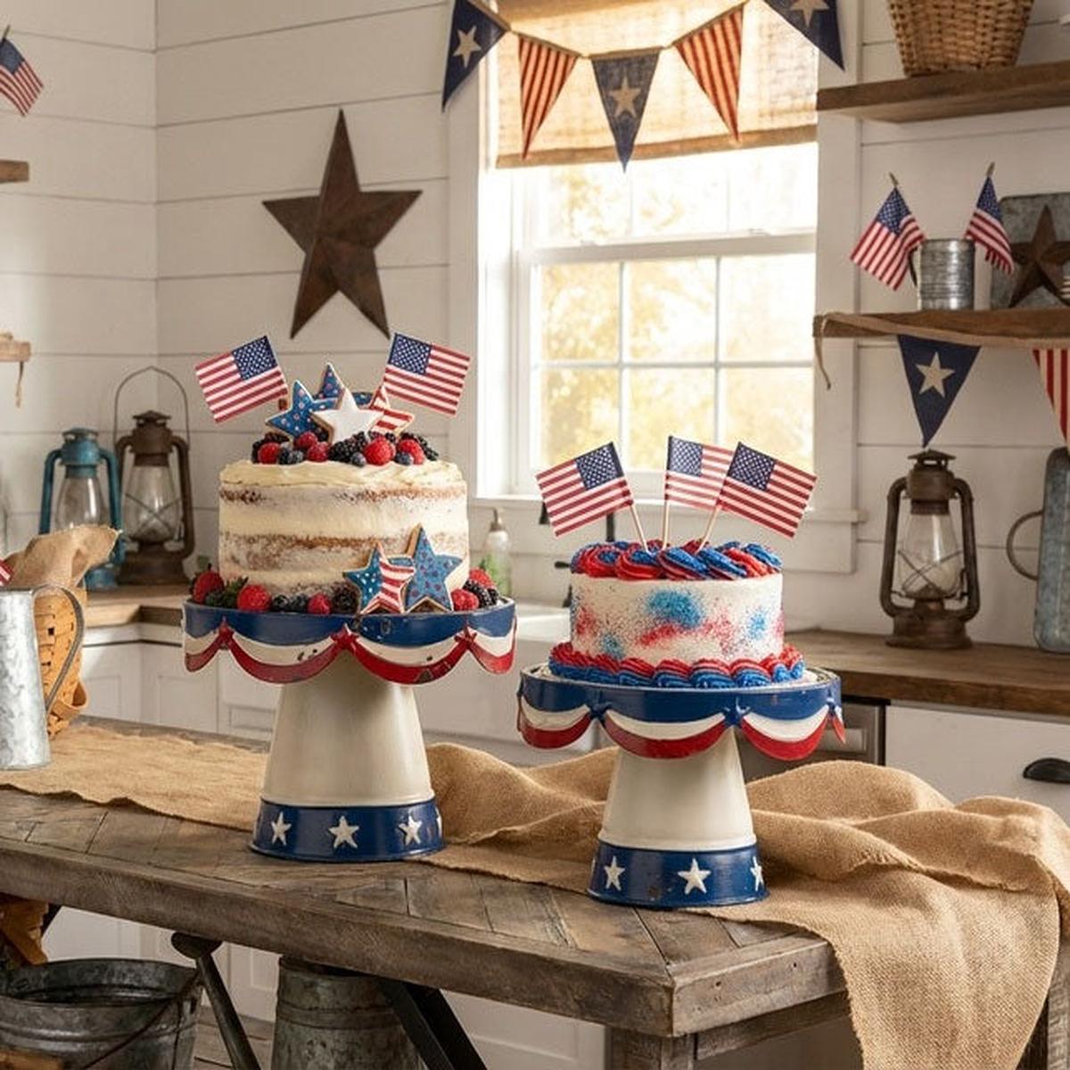 Set of 2 Weathered Patriotic Dessert Stands