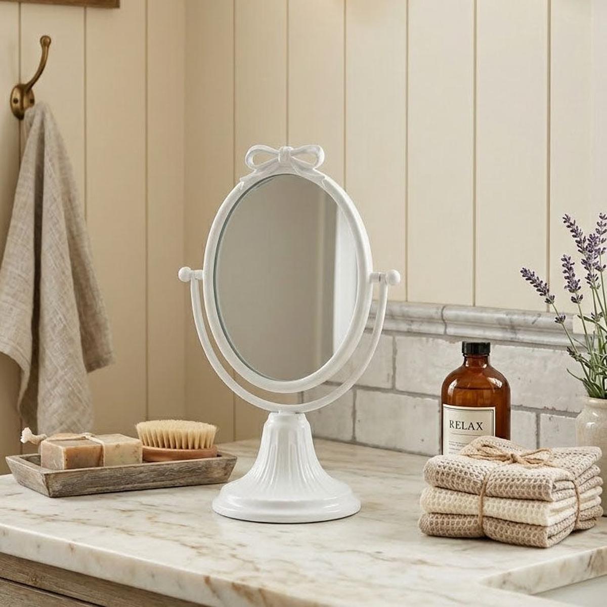 White Vanity Mirror with Bow