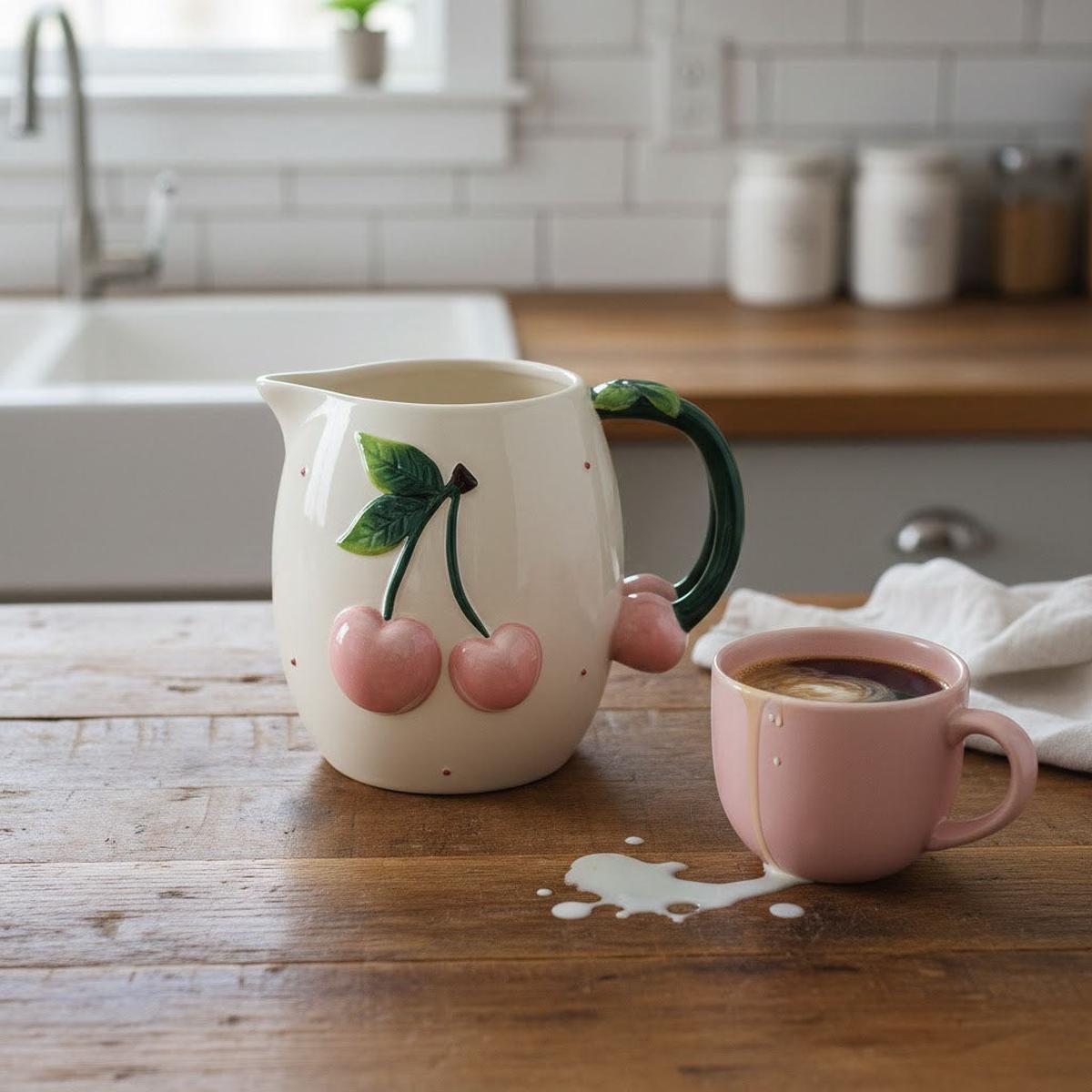 1-3/4 Quart Stoneware Pitcher with Cherries