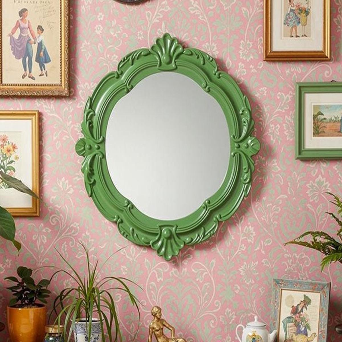 Green Framed Wall Mirror